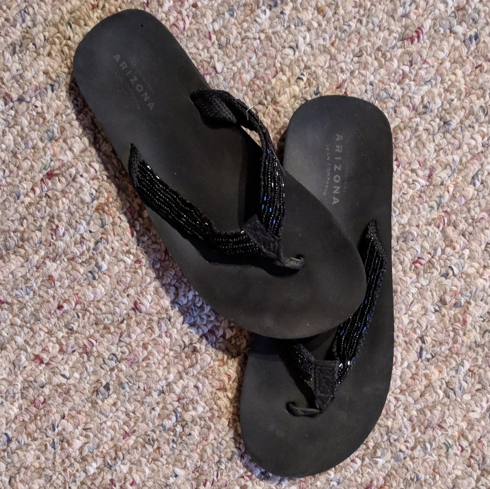 Black Beaded Flip Flops